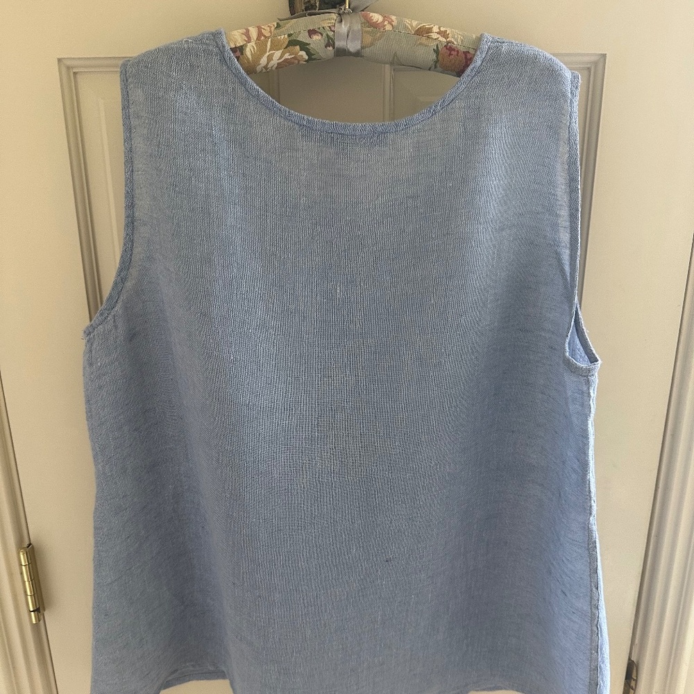 FLAX 100% Sheer Blue Linen Top-EUC/L - Picture 2 of 7